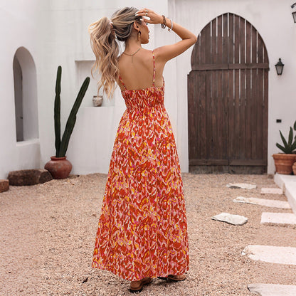 Tropical Vacation Abstract Printing Strap Slim Dress