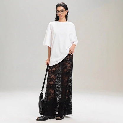 Summer Women Clothing Solid Color Slim Sheath Street High Waist Lace Skirt