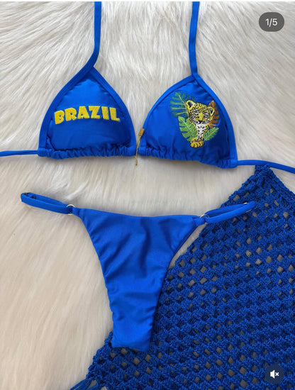Animal Embroidery Bikini Solid Color Sexy Split Swimsuit Women