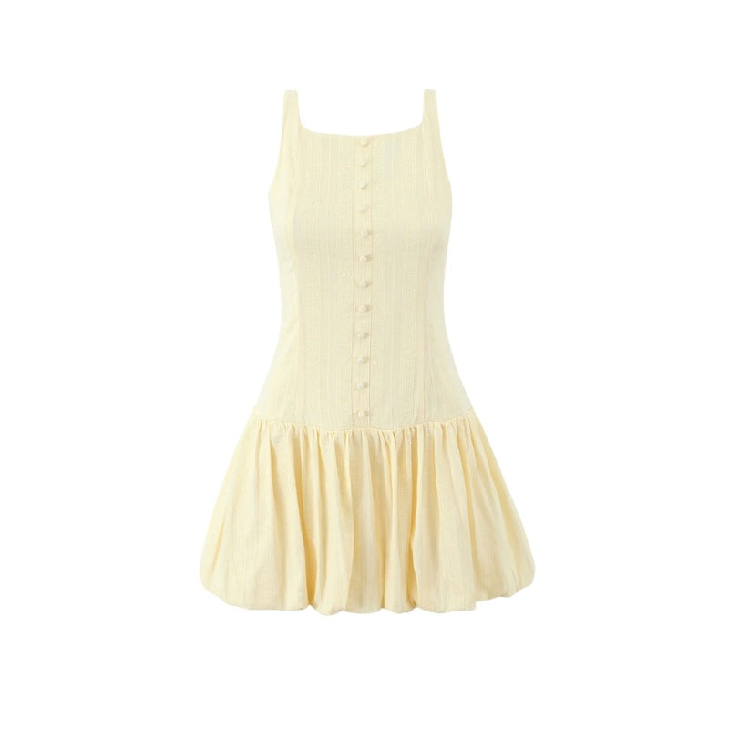Sweet Girl Sexy Waist Tight Miniskirt Women Spring Summer Western Youthful Looking Breasted Sling Dress
