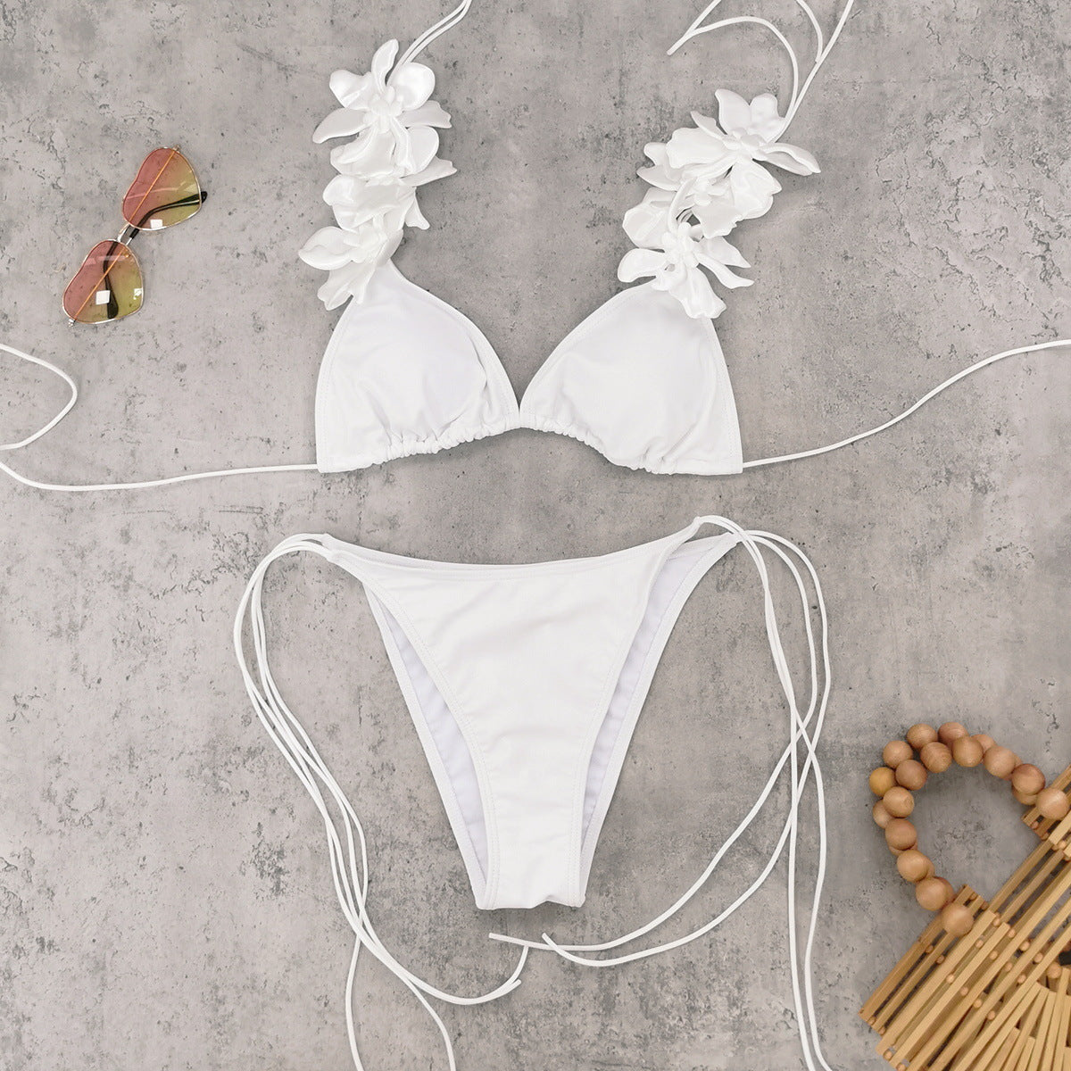 Women Lace up Sexy Three Point Solid Color Bikini Split Swimsuit