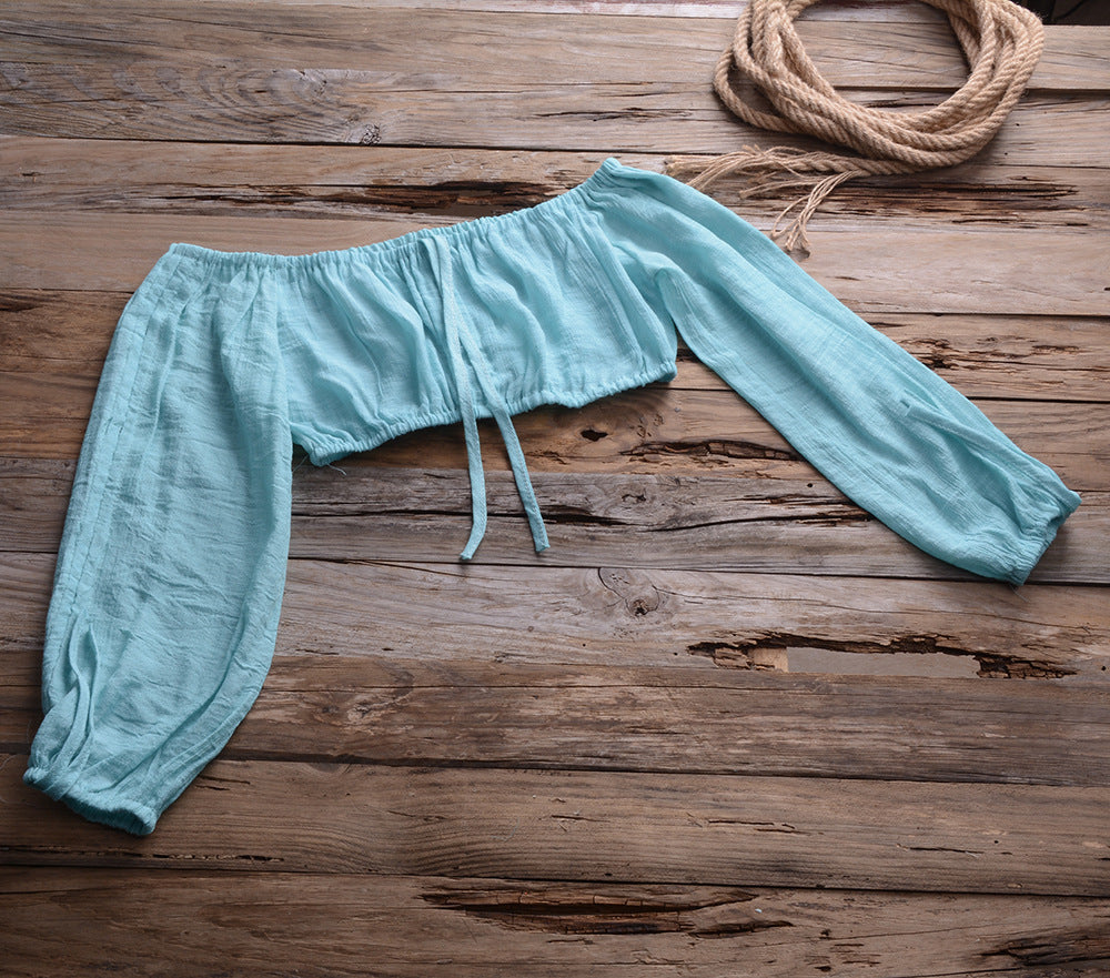 Solid Color Slubbed Fabric Sexy Top Handmade Beach Lotus Dress
