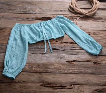 Solid Color Slubbed Fabric Sexy Top Handmade Beach Lotus Dress