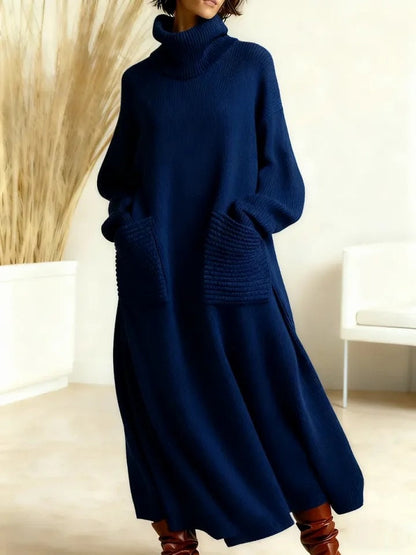 High Neck Woolen Dress Loose Woolen Coat