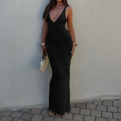 Elegant Adult Lady like Sexy Suspenders Long Dress Woolen Women Clothing Summer