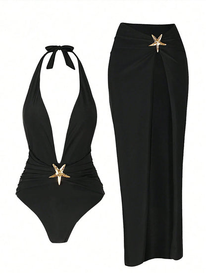 Two Piece Dress Deep V Plunge Swimsuit Women Swimsuit