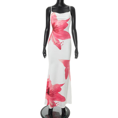 Women Clothing Summer Elegant Floral Printing Slim Fit Maxi Dress
