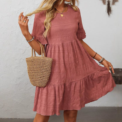 Spring Summer Women Clothing Loose Casual Short Sleeve Flowy Dress