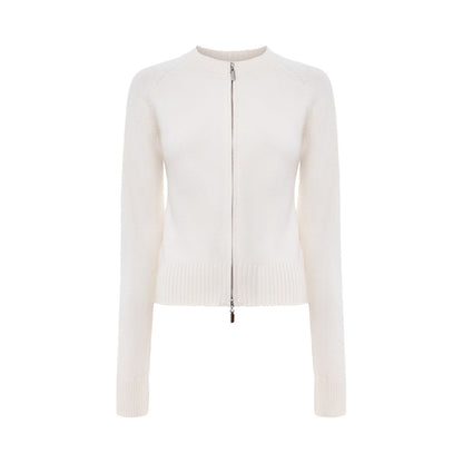 Stand up Collar Slim Fit Long Sleeved Coat Autumn Winter Double Zipper Cardigan Thermal Knitting Coat for Women