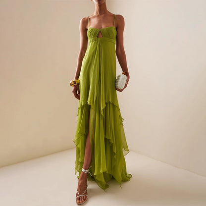 Vacation Tube Top Dress Camisole Irregular Asymmetric Design Solid Color Maxi Dress for Women