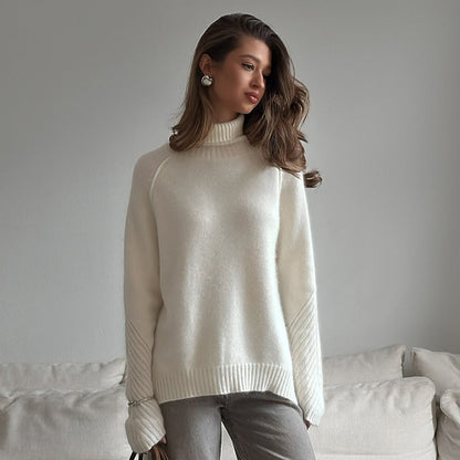 Autumn Winter White Knitwear Loose Casual Knitted Sweater for Women
