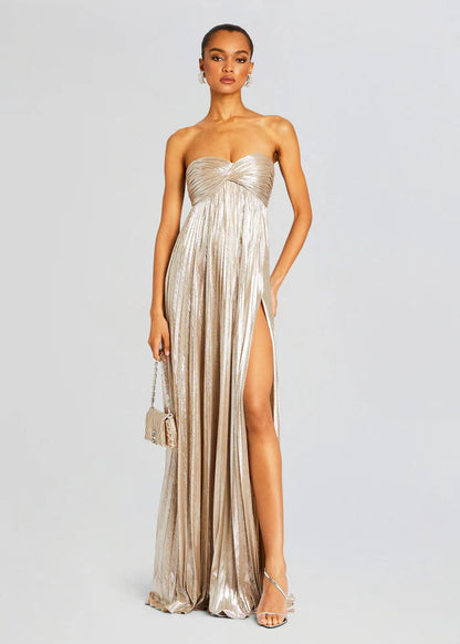 Summer Chest Wrapped Dress Stylish Texture Sexy Slit Women Evening Dresses