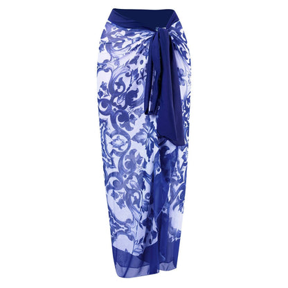 One Piece Swimsuit Women Skinny Slimming Vintage Printed Chiffon Dress with Steel Bracket Hard Bag Swimsuit
