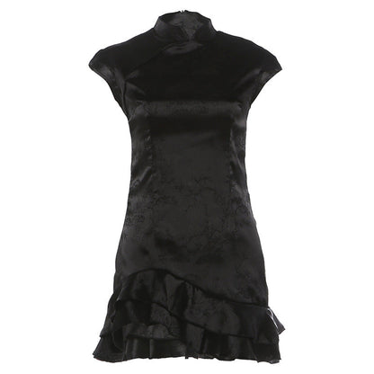 Summer Women Clothing Trendy Wild Short Flounced Hemline Slim Fit Dress