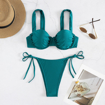 Solid Color Split Swimsuit Women Sexy Bikini Underwire Push up Bikini Swimsuit