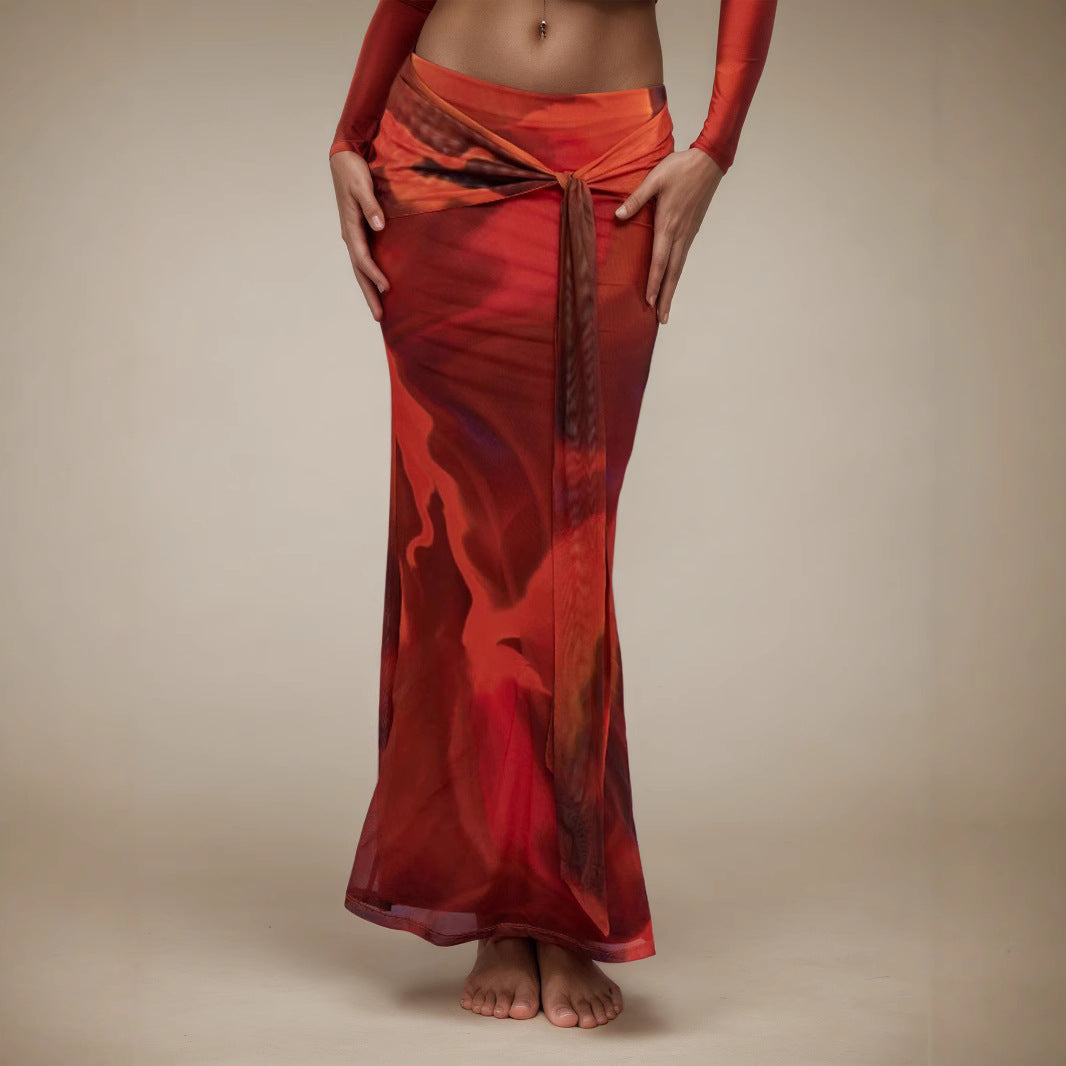 Summer Elegant Skirt Sexy Sexy Retro Printing Slim Fit Maxi Dress
