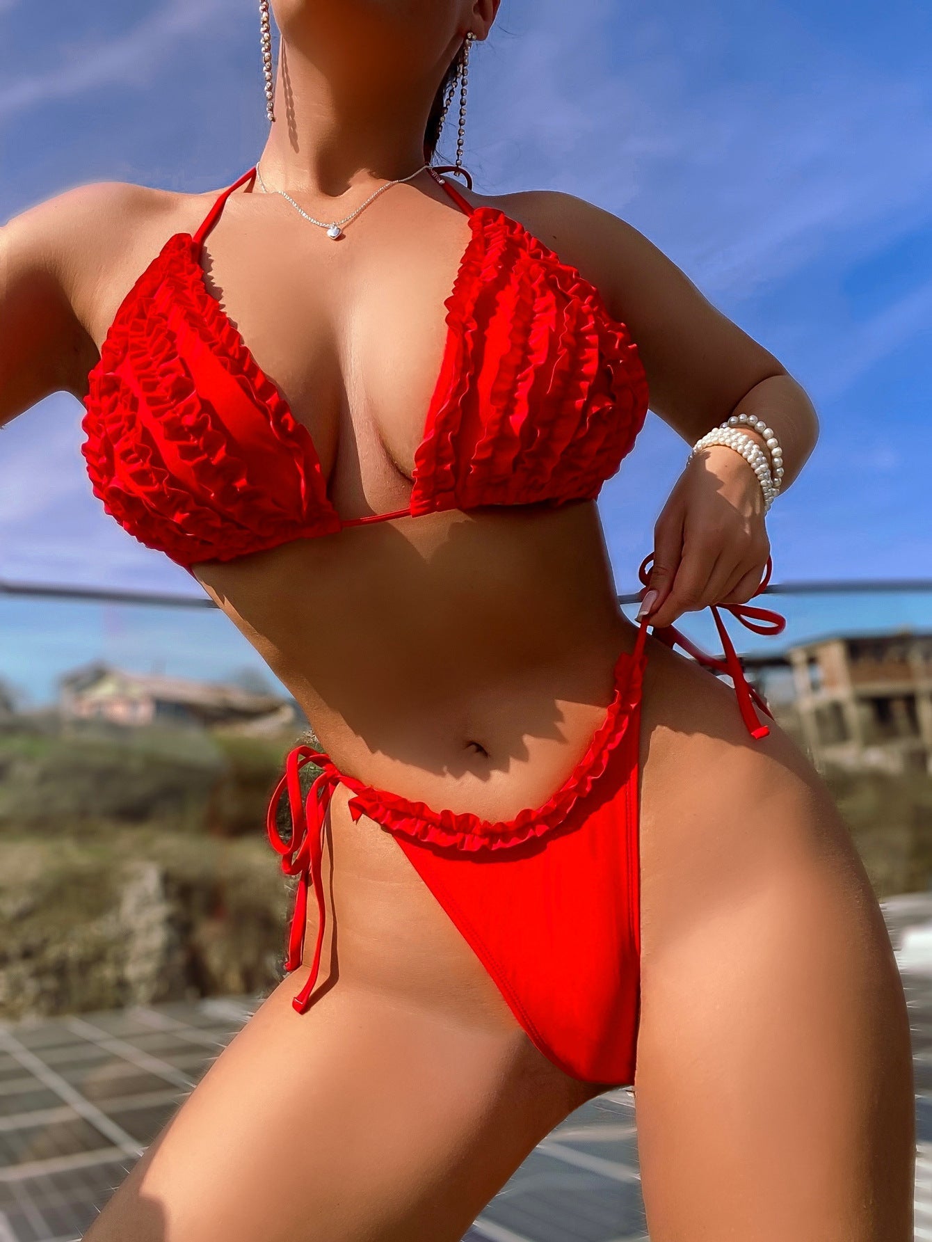 Bikini Bandage Swimsuit Sexy Swimsuit Women Lace Swimsuit Solid Color Bikini