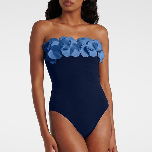 Contrast Color Floral Decoration One Piece Swimsuit Women Two Piece Sets