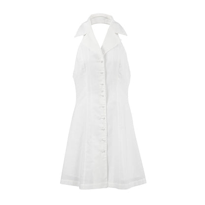 French Cotton Linen Halter Sexy Backless Dress Spring Summer Short for Women