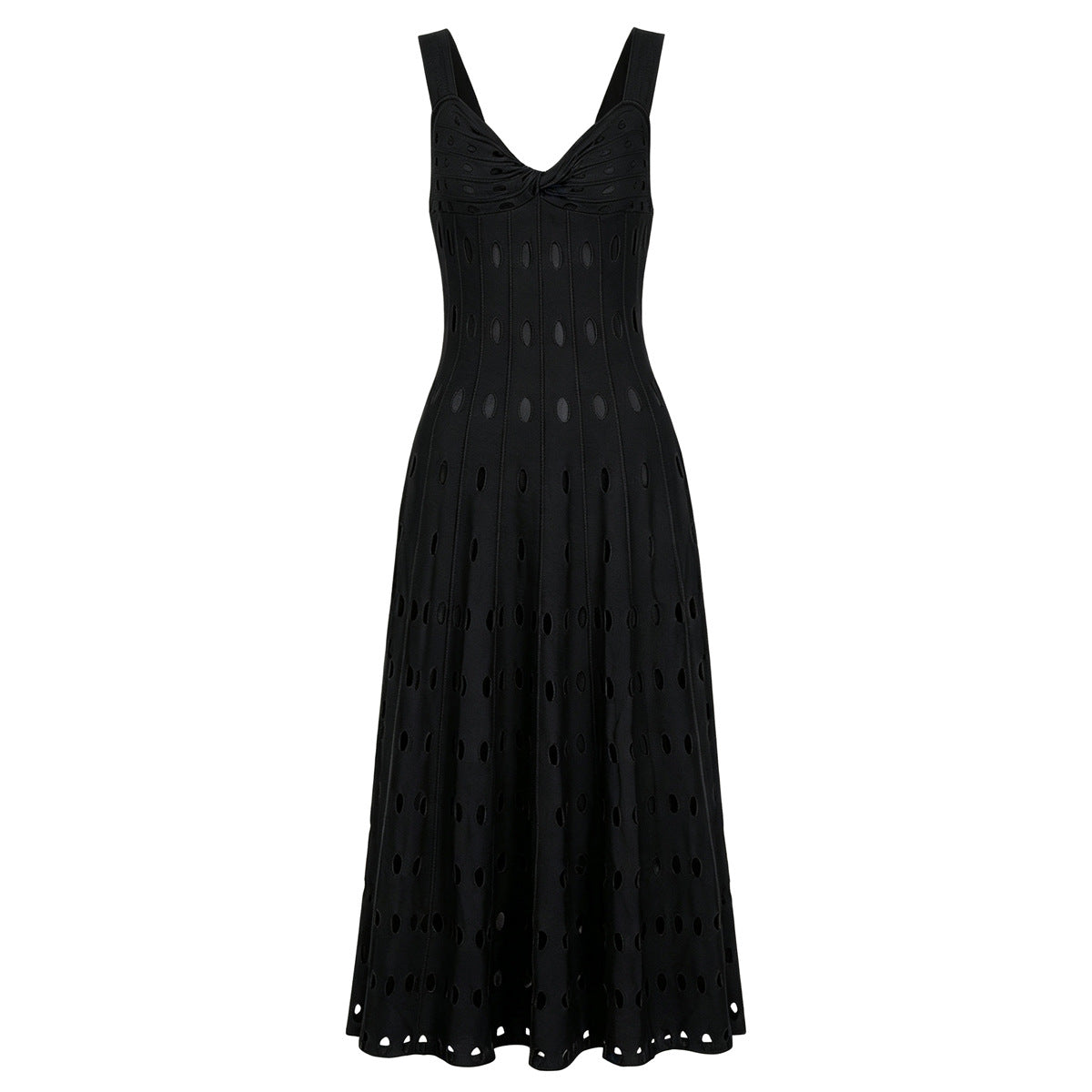Summer Sleeveless V neck Knitted All Matching Slim Fit Figure Flattering Sleeveless Sling Mid Length Dress