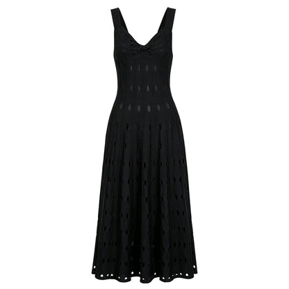 Summer Sleeveless V neck Knitted All Matching Slim Fit Figure Flattering Sleeveless Sling Mid Length Dress