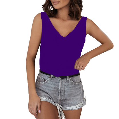 Solid Color Satin Vest V neck Casual Camisole Sleeveless Shirt Summer Basic