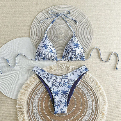 Split Swimsuit Sexy Women Fission Swimsuit Tropical Leaf Printed Swimsuit