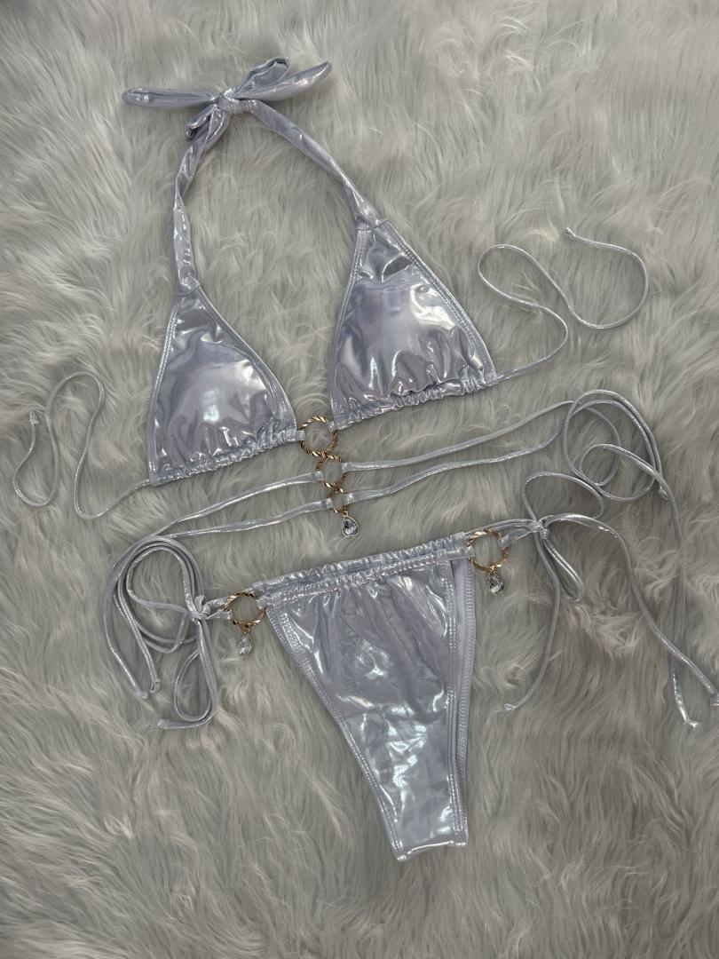 Swimwear Crystal Diamond Solid Color Bikini Women Strap Split Triangle Cup Swimsuit Swimwear