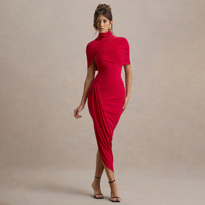 Elegant Slim Pleated Dress Sexy Backless Sheath Women Dress