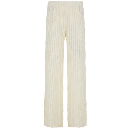 Vacation Texture Hollow Out Cutout Loose Solid Color Casual Pants Sexy High Waist Slimming All Matching Straight Leg Trousers