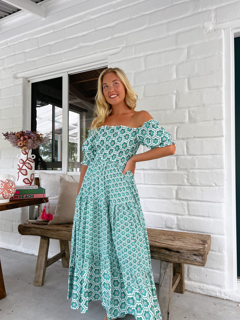 Women Clothing Printed Puff Sleeve Large Swing Dress