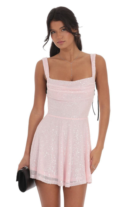 Sexy Sequined Suspender Bow Dress Women