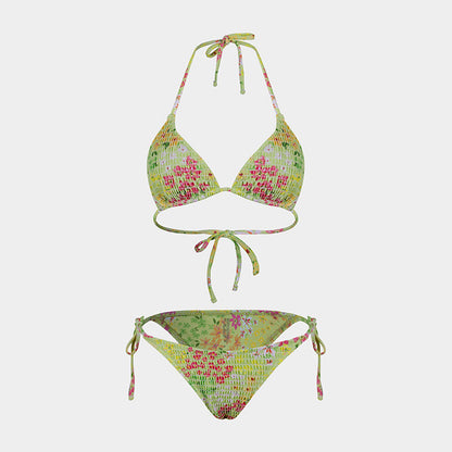 Printed Bikini Three Piece Gauze Skirt Split Sexy Vacation Bikini Swimsuit