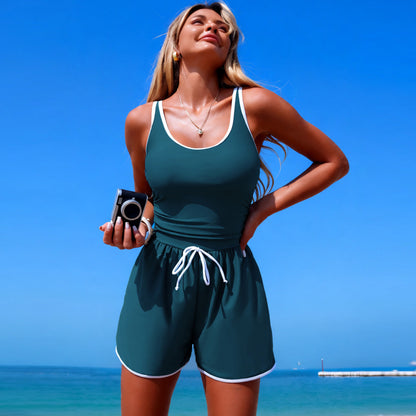 One Piece Swimsuit Women Solid Color Sports Conservative Bikini Swimsuit