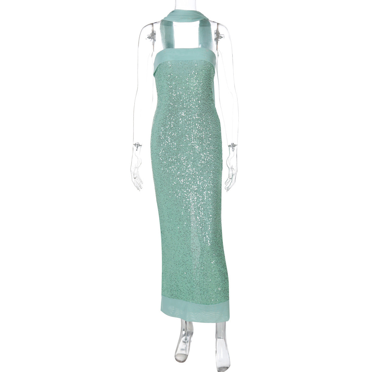 Sexy Tube Top Solid Color Slim Long Socialite Close-Fitting Sequ Dress Women