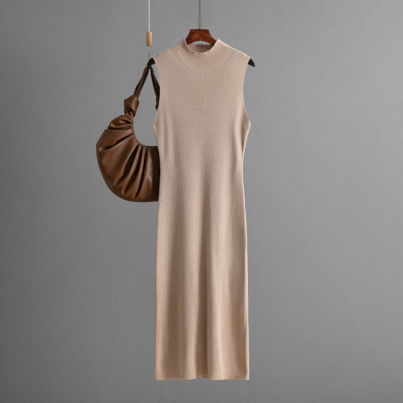 Solid Color Slim Fit Stretch Knitted Sleeveless Vest Summer All Matching Sheath Dress