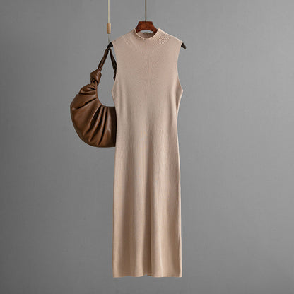 Solid Color Slim Fit Stretch Knitted Sleeveless Vest Summer All Matching Sheath Dress