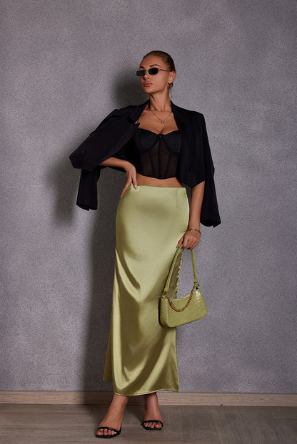 Spring Summer Artificial Silk Skirt Satin Skirt Women Casual Satin Hip Skirt