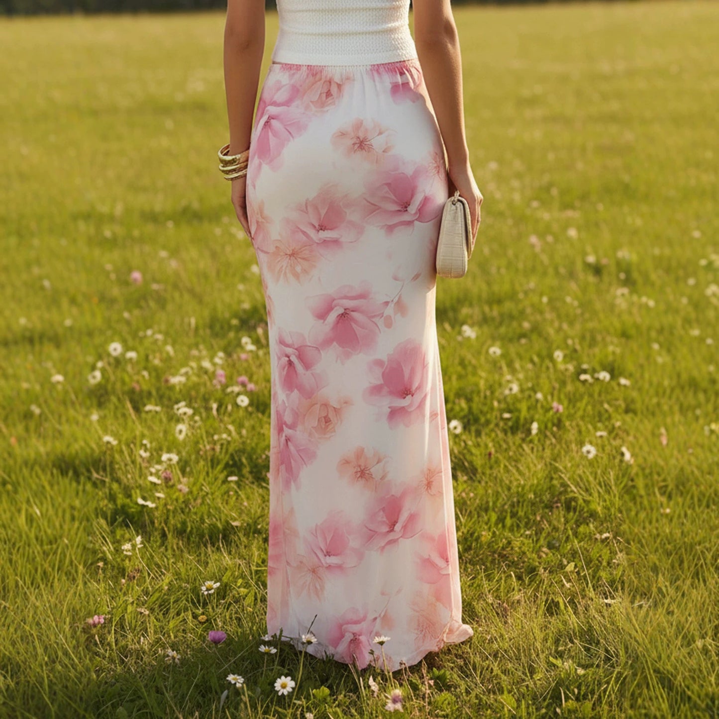 Summer Women Sexy Slim Vacation Mesh Floral Fishtail Skirt