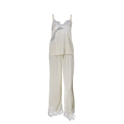 Satin Stitching Lace Suspender Trousers Pajamas Casual Outdoor Home Wear for Women