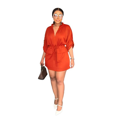 V neck Loose Waist Tight Workwear Short Summer Casual Women Dress