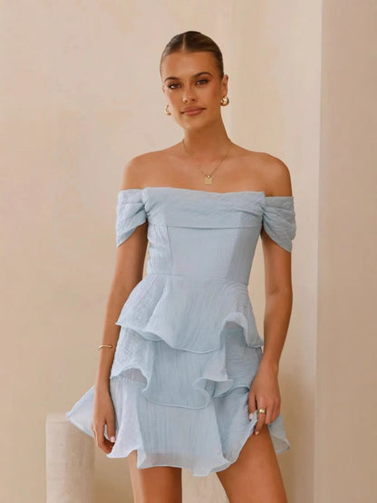 Summer Sexy Tube Top Backless Solid Color Tiered Dress