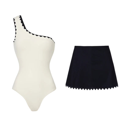 Swimsuit Black White Simple High Grade One Piece Swimsuit Women