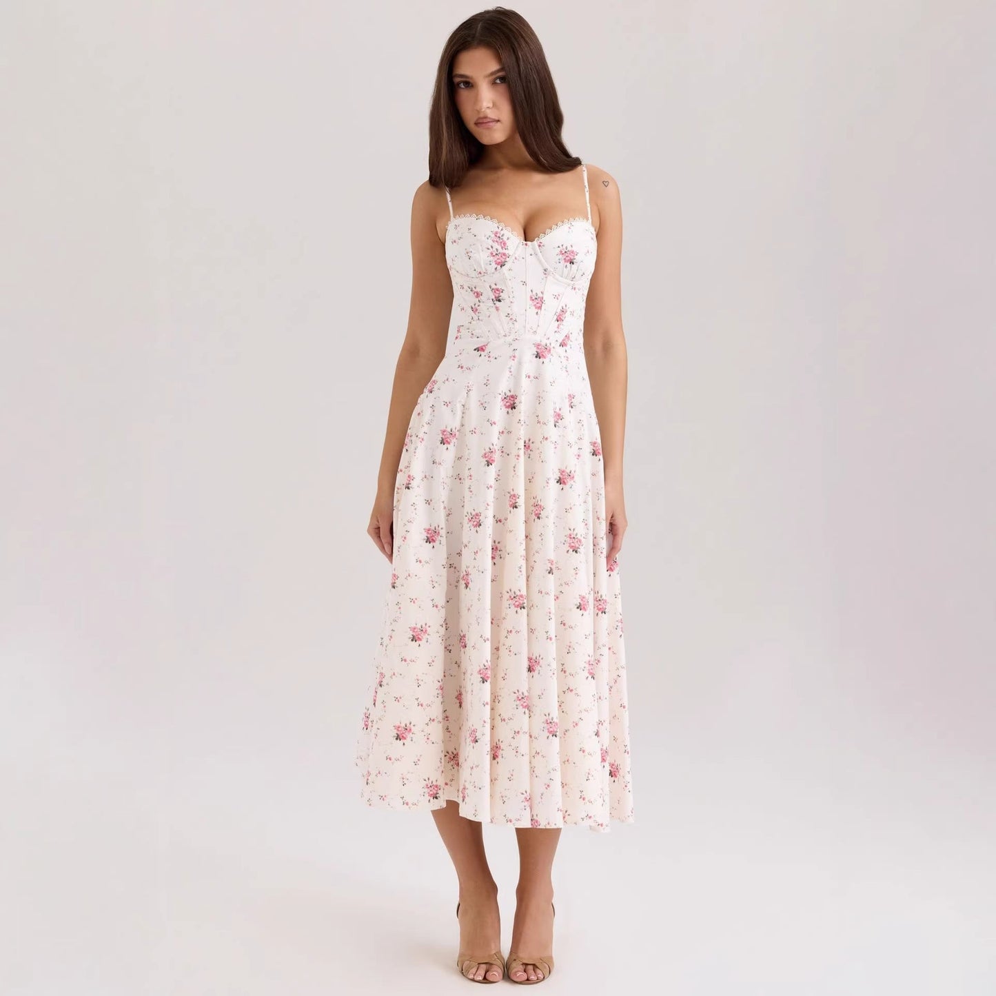 Elegant Gentle Slim Floral Strap Fairy Dress Women