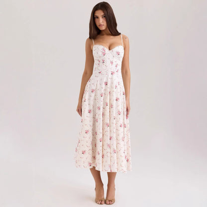 Elegant Gentle Slim Floral Strap Fairy Dress Women