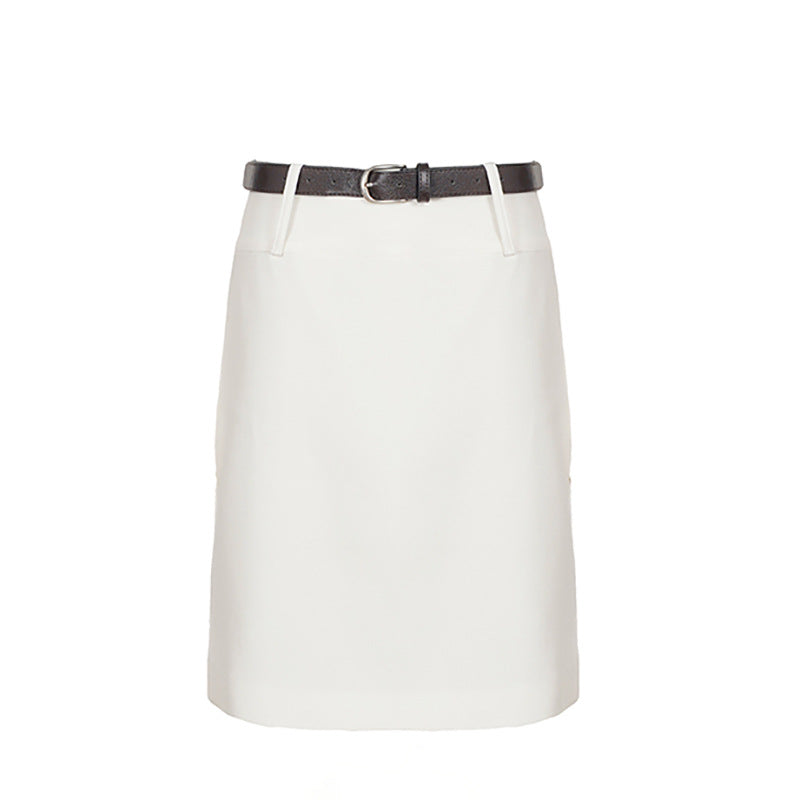 Elegant Office Solid Color High Waist A line Skirt Urban Minimalist All Match Lightly Mature Skirt with Belt