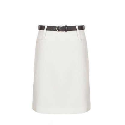 Elegant Office Solid Color High Waist A line Skirt Urban Minimalist All Match Lightly Mature Skirt with Belt