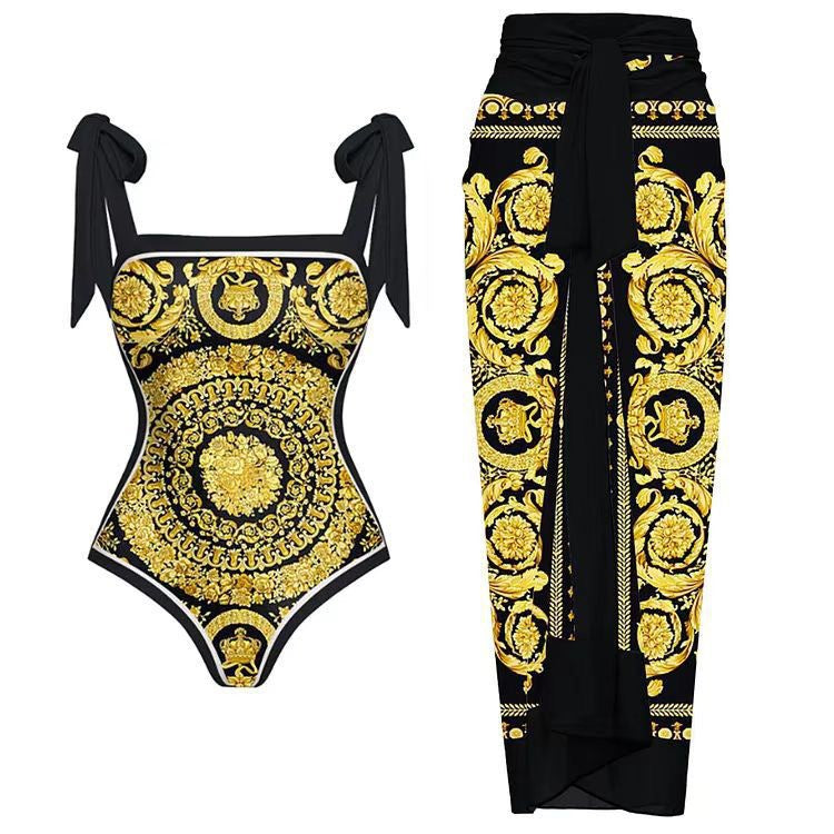 Two Piece Set Printed Swimsuit Slim Fit Slimming Conservative Swimsuit