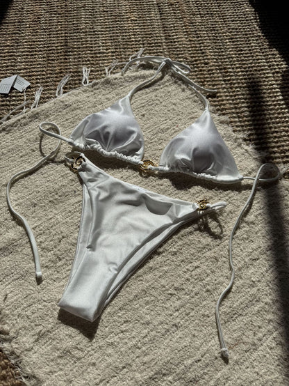 Sexy Nylon Light Metal Ring Lace up Backless Split Swimsuit Bikini