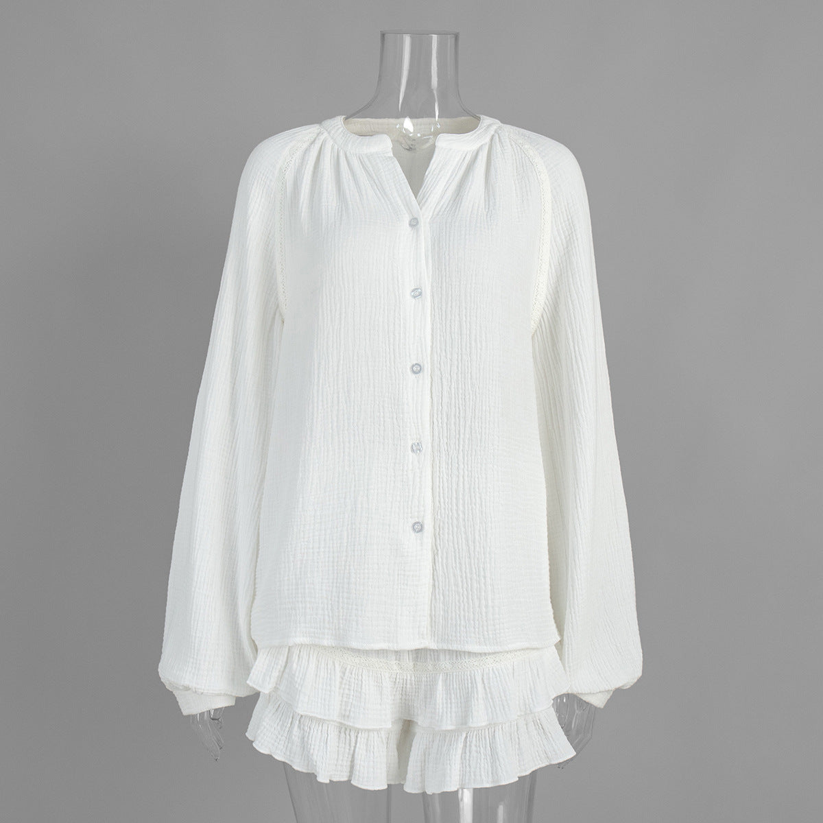 Shirt Shorts Summer Loose Cardigan Top Ruffled Shorts Two Piece Sets